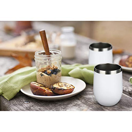MEWAY Stemless 12 OZ Wine Tumbler Glasses with Lid -Insulated Double Wall Vacuum Stainless Steel Travel Tumbler with Straw ,Gift for Woman Under 10 dollars (White,1)