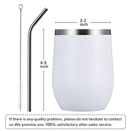 MEWAY Stemless 12 OZ Wine Tumbler Glasses with Lid -Insulated Double Wall Vacuum Stainless Steel Travel Tumbler with Straw ,Gift for Woman Under 10 dollars (White,1)