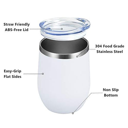 MEWAY Stemless 12 OZ Wine Tumbler Glasses with Lid -Insulated Double Wall Vacuum Stainless Steel Travel Tumbler with Straw ,Gift for Woman Under 10 dollars (White,1)