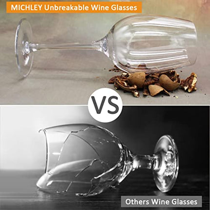 MICHLEY Unbreakable Red Wine Glasses, Tritan Plastic Shatterproof Wine Goblets 12.5 oz, Set of 4
