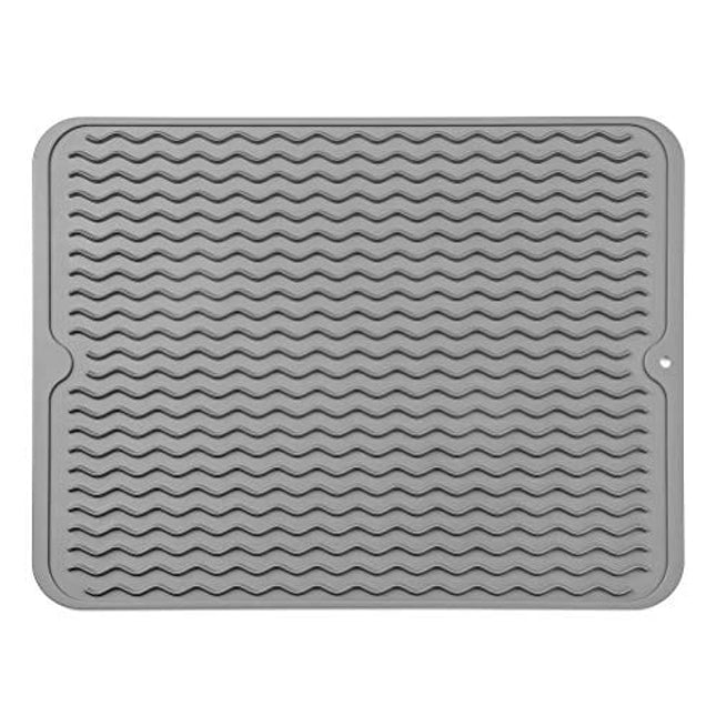 MicoYang Silicone Dish Drying Mat for Multiple Usage,Easy clean,Eco-friendly,Heat-resistant Silicone Mat for Kitchen Counter or Sink,Refrigerator or Drawer liner Grey L 16 inches x 12 inches