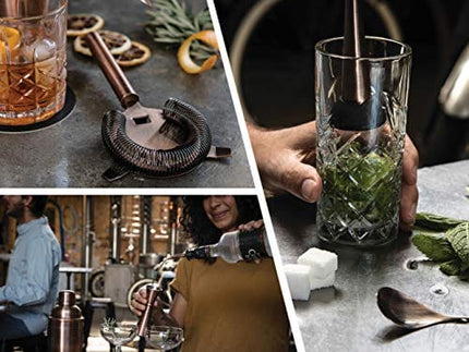 Mint&Mortar 7-Piece Cocktail Shaker Set with Bamboo Stand Stainless Steel Mixology Bartender Kit with Bar Tools for the home & professional Great Martini/Margarita 24oz mixer in Unique Brushed Copper