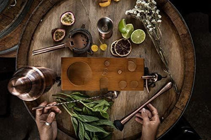 Mint&Mortar 7-Piece Cocktail Shaker Set with Bamboo Stand Stainless Steel Mixology Bartender Kit with Bar Tools for the home & professional Great Martini/Margarita 24oz mixer in Unique Brushed Copper