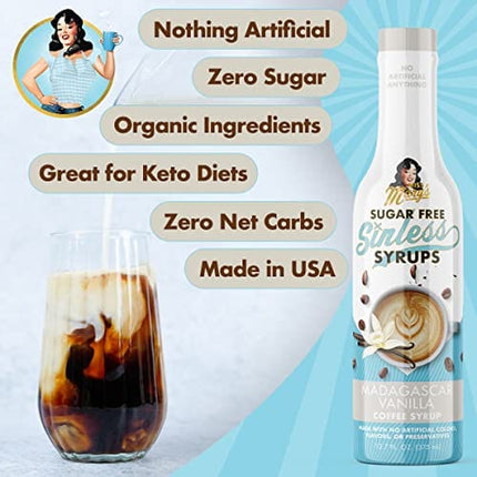 Miss Mary's Madagascar Vanilla Sugar Free Coffee Syrup- Natural and Organic ingredients, Zero Carbs, Keto Friendly, No Artificial Anything.