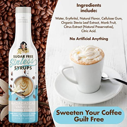 Miss Mary's Madagascar Vanilla Sugar Free Coffee Syrup- Natural and Organic ingredients, Zero Carbs, Keto Friendly, No Artificial Anything.