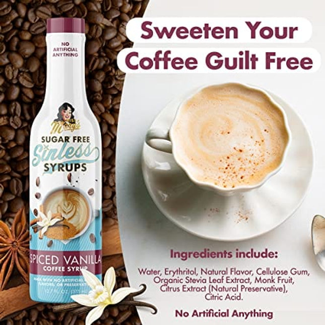 Miss Mary’s Sinless Syrups Winter Collection - Sugar Free, No Artificial Sweeteners, Coffee Tea Cocoa Dessert, Keto Friendly, Peppermint Mocha, Spiced Vanilla, Gingerbread Salted Caramel, 3 Pack