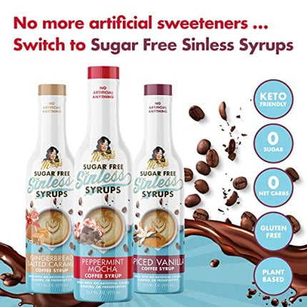 Miss Mary’s Sinless Syrups Winter Collection - Sugar Free, No Artificial Sweeteners, Coffee Tea Cocoa Dessert, Keto Friendly, Peppermint Mocha, Spiced Vanilla, Gingerbread Salted Caramel, 3 Pack