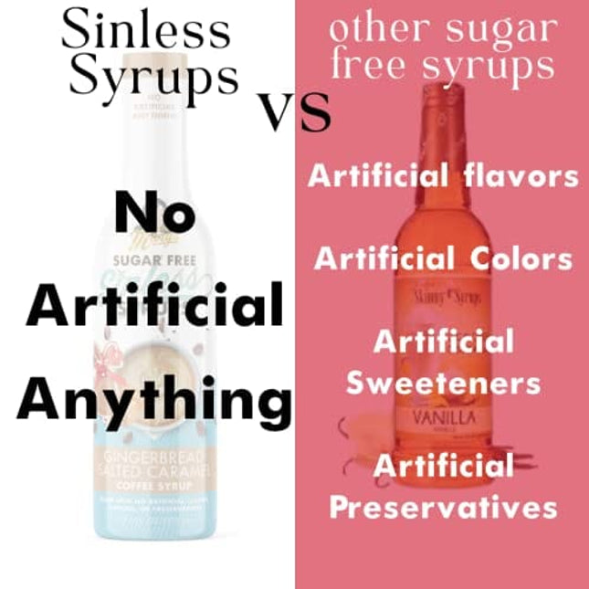 Sugar Free Gingerbread Salted Caramel Sinless Syrup - Sugar Free Coffee Syrup, Keto Friendly, Zero Carbs, Plant Based, Natural & Organic Ingredients, No Artificial Anything, No Sugar, Diabetic Friendly, Coffee Tea Cocoa Dessert, Holiday Flavor, Gingerbrea
