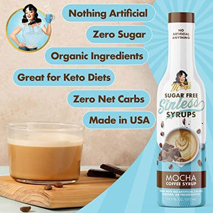 Sugar Free Mocha Sinless Syrup - Sugar Free Coffee Syrup, Hot or Iced Coffee, No Sugar, Keto Friendly, Plant Based, Natural & Organic Ingredients, No Artificial Sweetener, Mocha, 1 Pack