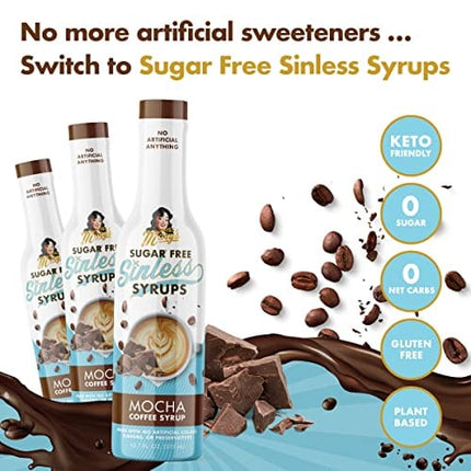Sugar Free Mocha Sinless Syrup - Sugar Free Coffee Syrup, Hot or Iced Coffee, No Sugar, Keto Friendly, Plant Based, Natural & Organic Ingredients, No Artificial Sweetener, Mocha, 1 Pack