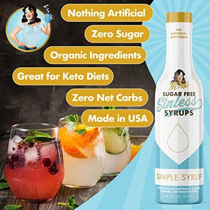 Sugar Free Sinless Simple Syrup - No Artificial Ingredients, Keto Friendly, Plant Based/Vegan, Diabetic Friendly, Gluten-free, Flavoring for Coffee, Tea, Cocktails, Baking, Sauces, 1 Pack