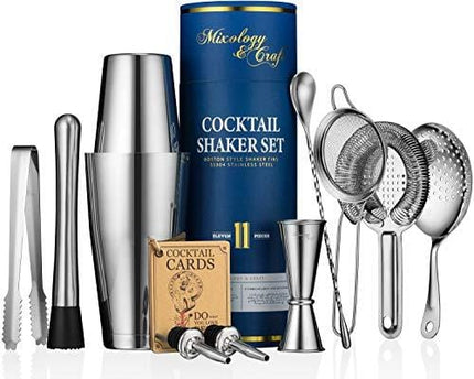 11-piece Cocktail Shaker Set | Mixology Bartender Kit with Weighted Boston Shaker and Bar Tools Set For Home or Professional Bartending | Best Cocktail Set for Awesome Drink Mixing Experience (silver)