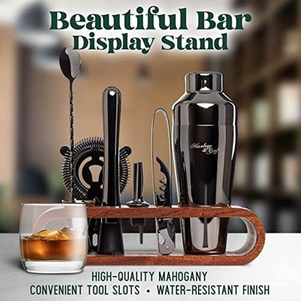 Mixology Bartender Kit: 10-Piece Bar Tool Set with Mahogany Stand | Perfect Home Bartending Kit and Martini Cocktail Shaker Set For a Perfect Drink Mixing Experience | Housewarming Gift (Gun-Metal)