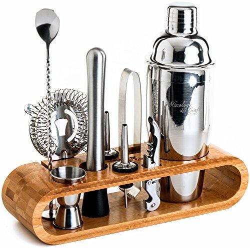 Mixology Bartender Kit: 10-Piece Bar Tool Set with Stylish Bamboo Stand | Perfect Home Bartending Kit and Martini Cocktail Shaker Set For an Awesome Drink Mixing Experience (Silver)