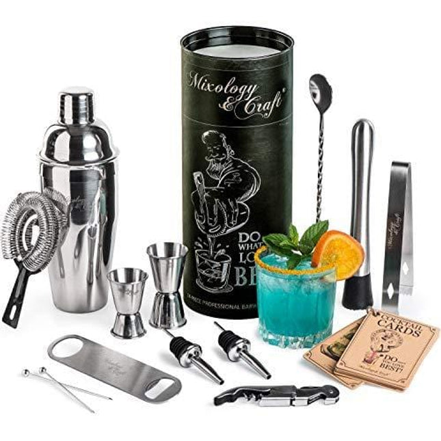 Mixology Bartender Kit: 14-Piece Cocktail Shaker Set - Bar Tool Set For Home and Professional Bartending - Martini Shaker Set with Drink Mixing Bar Tools - Exclusive Cocktail Picks and Recipes Bonus