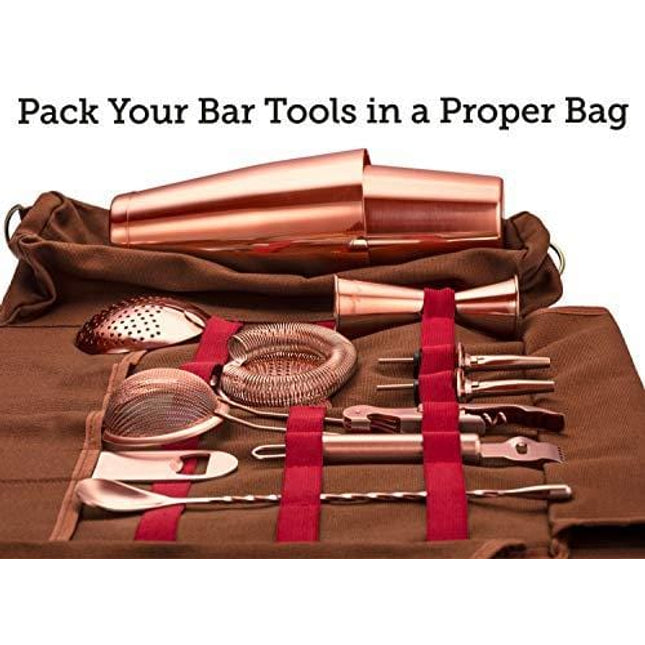 Travel Bartender Kit Bag | Professional 17-piece Copper Bar Tool Set with Stylish Portable Bar Bag and Shoulder Strap for Easy Carry and Storage | Best Rose Gold Travel Bar Set for Cocktail Making