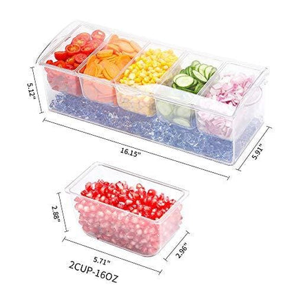 MJM condiment server, condiment tray, ice party serving bar, chilled caddy, bar garnish holder on ice, condiment dispenser, salad platter, compartment condiment tray with lid