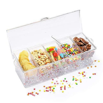 MJM condiment server, condiment tray, ice party serving bar, chilled caddy, bar garnish holder on ice, condiment dispenser, salad platter, compartment condiment tray with lid