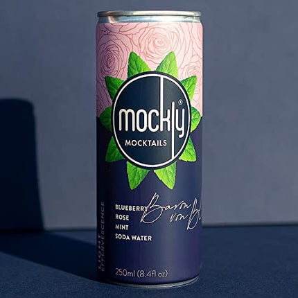 Mockly Baron von Blue Booze-Free Cocktail | Ready To Drink Non-Alcoholic Cocktail | Mocktail Drink Mixer | Blueberry Rose Mint Soda | Zero Proof | 4-Pack