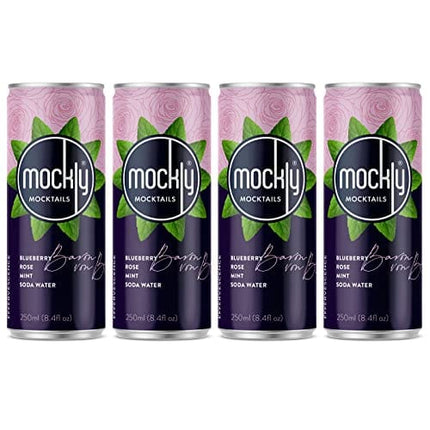 Mockly Baron von Blue Booze-Free Cocktail | Ready To Drink Non-Alcoholic Cocktail | Mocktail Drink Mixer | Blueberry Rose Mint Soda | Zero Proof | 4-Pack