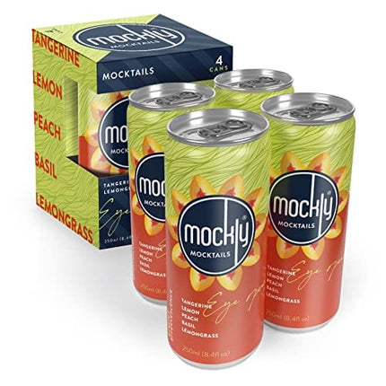 Mockly Eye Opener Booze-Free Cocktail | Ready To Drink Non-Alcoholic Cocktail | Mocktail Drink Mixer | Tangerine Peach Lemon Basil Lemongrass | Zero Proof | 4-Pack