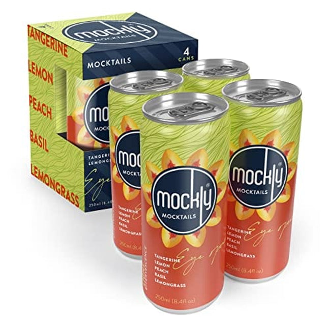 Mockly Eye Opener Booze-Free Cocktail | Ready To Drink Non-Alcoholic Cocktail | Mocktail Drink Mixer | Tangerine Peach Lemon Basil Lemongrass | Zero Proof | 4-Pack