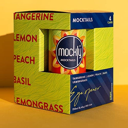 Mockly Eye Opener Booze-Free Cocktail | Ready To Drink Non-Alcoholic Cocktail | Mocktail Drink Mixer | Tangerine Peach Lemon Basil Lemongrass | Zero Proof | 4-Pack