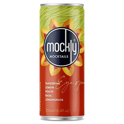 Mockly Eye Opener Booze-Free Cocktail | Ready To Drink Non-Alcoholic Cocktail | Mocktail Drink Mixer | Tangerine Peach Lemon Basil Lemongrass | Zero Proof | 4-Pack