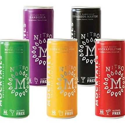 Mocktails Alcohol Free Nitro Variety 12 Pack | Mixed Case of Espresso Martini, Sangria, Moscow Mule, Cosmopolitan, Margarita | Nitrogen Charged | Premium Zero Proof Craft Cocktail | 200ml/6.8oz Cans