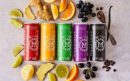 Mocktails Alcohol Free Nitro Variety 12 Pack | Mixed Case of Espresso Martini, Sangria, Moscow Mule, Cosmopolitan, Margarita | Nitrogen Charged | Premium Zero Proof Craft Cocktail | 200ml/6.8oz Cans