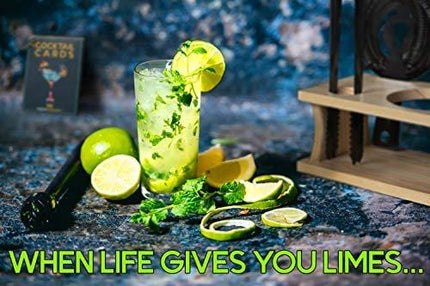 Mixology Bartender Kit with Stand | Black Bar Set Cocktail Shaker Set for Drink Mixing - Bar Tools: Martini Shaker, Jigger, Strainer, Bar Mixer Spoon, Tongs, Opener | Best Bartender Kit for Beginners