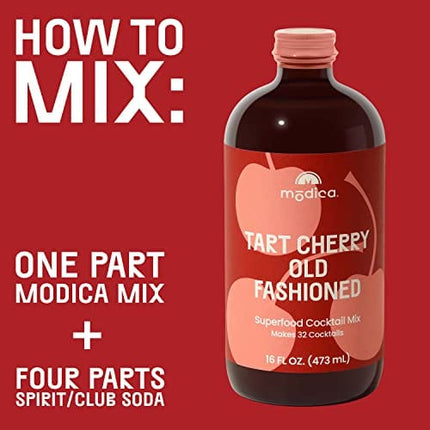 Modica Superfood Cocktail Mix | All-Natural & Low Sugar Cocktail & Mocktail Mixer | Made with Superfoods, Vitamins, and Electrolytes (Tart Cherry Old Fashioned - Makes 32 Drinks)