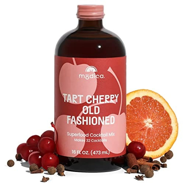 Modica Superfood Cocktail Mix | All-Natural & Low Sugar Cocktail & Mocktail Mixer | Made with Superfoods, Vitamins, and Electrolytes (Tart Cherry Old Fashioned - Makes 32 Drinks)