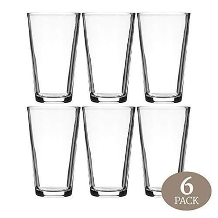 Modvera Drinkware Beer Pint Glass 16 Ounce | Versatile Cocktail Shaker Beer Glass | Perfect for the Pub, Home Bar, or Everyday Use | Ultra Clear Strong Rim Tempered Mixing Beer Glass | Set of 6