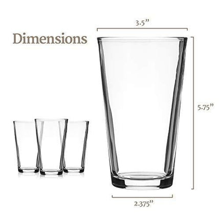 Modvera Drinkware Beer Pint Glass 16 Ounce | Versatile Cocktail Shaker Beer Glass | Perfect for the Pub, Home Bar, or Everyday Use | Ultra Clear Strong Rim Tempered Mixing Beer Glass | Set of 6