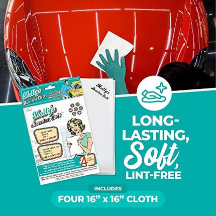 Molly's Marvelous Cloth, Streak-Free, Lint-Free Microfiber Cleaning Cloth, Polishing Cloth for Glass, Stainless Steel, Use for Kitchen, Bath, Cars, Detailing, Reusable (4pk, White)