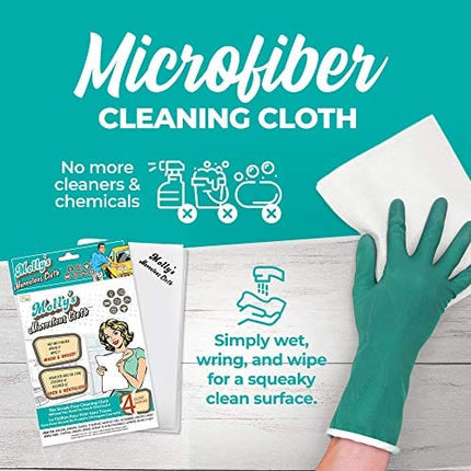 Molly's Marvelous Cloth, Streak-Free, Lint-Free Microfiber Cleaning Cloth, Polishing Cloth for Glass, Stainless Steel, Use for Kitchen, Bath, Cars, Detailing, Reusable (4pk, White)