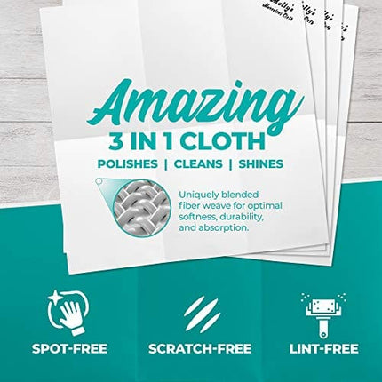 Molly's Marvelous Cloth, Streak-Free, Lint-Free Microfiber Cleaning Cloth, Polishing Cloth for Glass, Stainless Steel, Use for Kitchen, Bath, Cars, Detailing, Reusable (4pk, White)