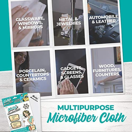 Molly's Marvelous Cloth, Streak-Free, Lint-Free Microfiber Cleaning Cloth, Polishing Cloth for Glass, Stainless Steel, Use for Kitchen, Bath, Cars, Detailing, Reusable (4pk, White)