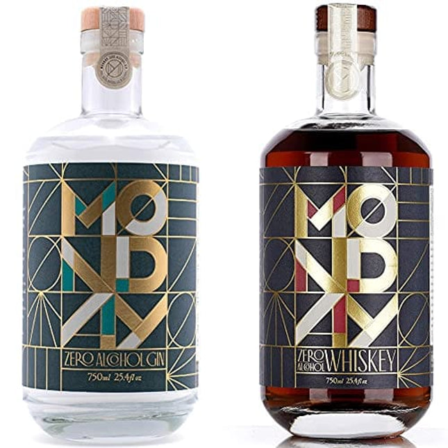 MONDAY Zero Alcohol Gin + Whiskey Variety Pack – Award Winning Non-Alcoholic Spirits with Zero Carbs, No Sugar, 0 Calories - 750ml