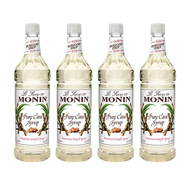 Monin - Pure Cane Syrup, Pure and Sweet, Great for Coffee, Tea, and Specialty Cocktails, Gluten-Free, Non-GMO (1 Liter, 4-Pack)