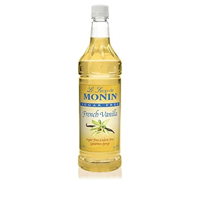 Monin - Sugar Free French Vanilla Syrup, Bold Vanilla Bean Flavor, Great for Coffee, Cocktails, & Lattes, Gluten-Free, Vegan, Non-GMO (1 Liter)