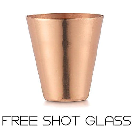 Moscow Mule Copper Mugs Set - FREE 2 Straws and Shot Glass - Set of 2 HandCrafted Food Safe Pure Solid Copper Mugs - Attractive GIFT BOX (Classic)