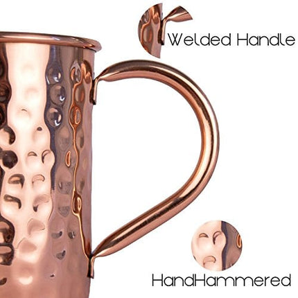 Moscow Mule Copper Mugs Set - FREE 2 Straws and Shot Glass - Set of 2 HandCrafted Food Safe Pure Solid Copper Mugs - Attractive GIFT BOX (Classic)