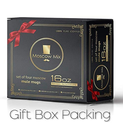Moscow Mule Copper Mugs Set - FREE 2 Straws and Shot Glass - Set of 2 HandCrafted Food Safe Pure Solid Copper Mugs - Attractive GIFT BOX (Classic)