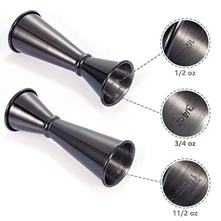 Japanese Style Jigger for Bartending-MOSEHOOT Double Cocktail Jigger, Stainless Steel Jigger 1 oz 2 oz Alcohol Measuring Tools - Black