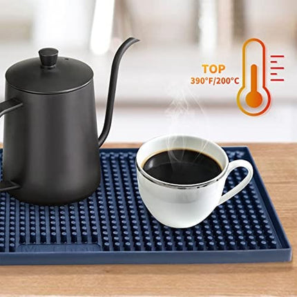 MR. CHOU Silicone Bar Mat,Dish Drying Mat, Heat Resistant Mat,2 Pack 12" x 6",Bar service spill mat for Kitchen Countertop and Tabletop, Non-Spill & Non-Toxic.(Black)