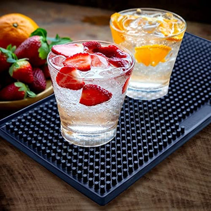 MR. CHOU Silicone Bar Mat,Dish Drying Mat, Heat Resistant Mat,2 Pack 12" x 6",Bar service spill mat for Kitchen Countertop and Tabletop, Non-Spill & Non-Toxic.(Black)