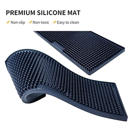 MR. CHOU Silicone Bar Mat,Dish Drying Mat, Heat Resistant Mat,2 Pack 12" x 6",Bar service spill mat for Kitchen Countertop and Tabletop, Non-Spill & Non-Toxic.(Black)