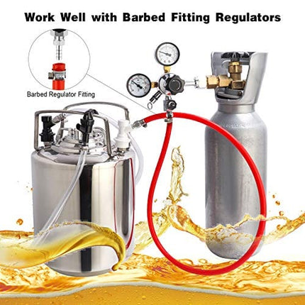 MRbrew 5FT Ball Lock Gas Line, Kegerator Sankey Keg Tap Draft Beer Homebrew I.D 5/16'' Ball Lock Quick Disconnect CO2 Dispensing Brewing Red Tubing Gas Hose Assembly with Nipple Barb and Hose Clamp